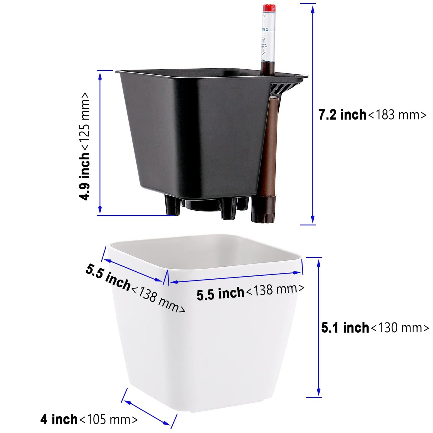 KOHAND 5.5 Inch Self Watering Plastic Planter With Indicator - 6 PCS Square Plant Pots, Decorative Lazy Flower Pot for House Plants, Herbs, Aloe, Succulents