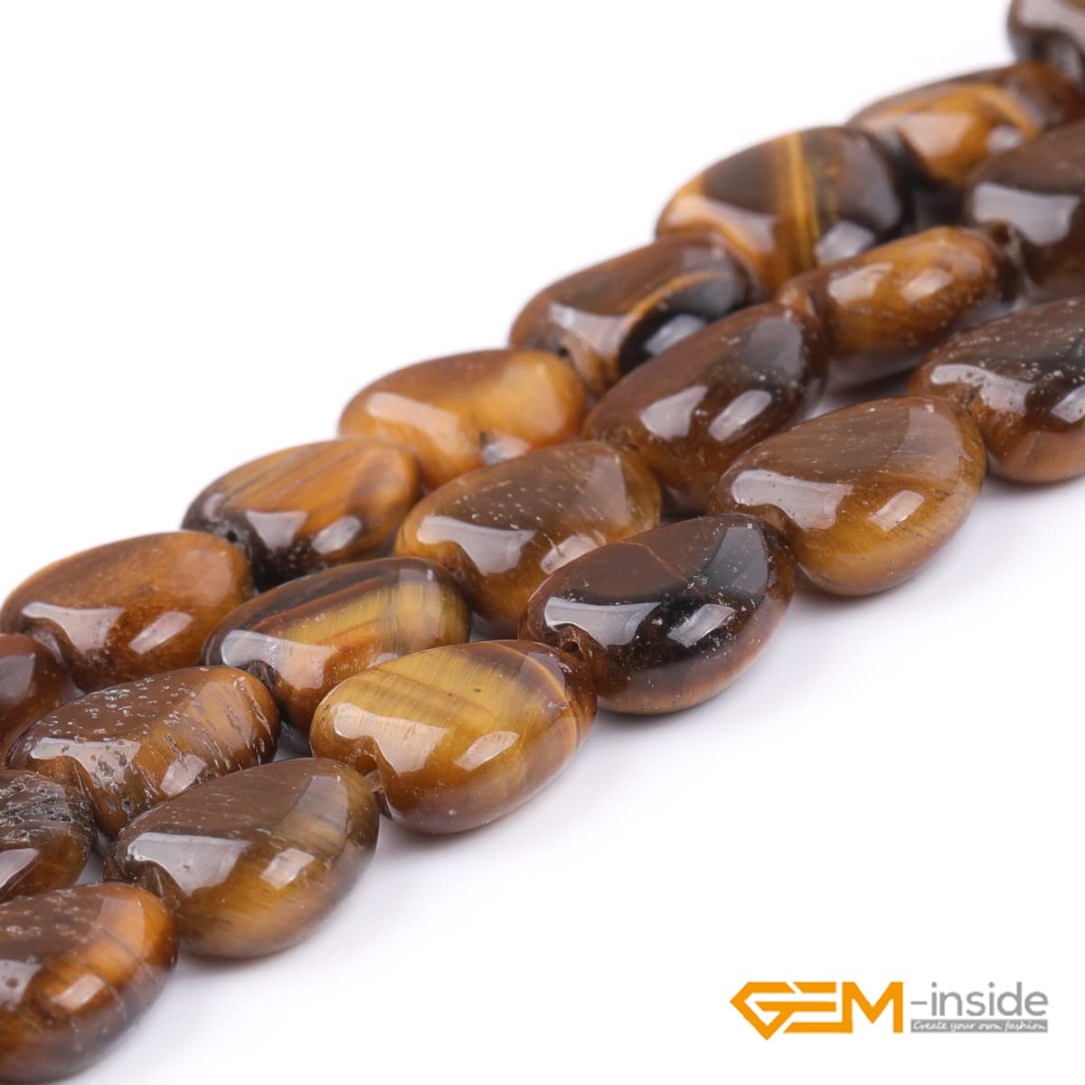 GEM-Inside 10mm Heart Charms Natural Yellow Tiger Eye Gemstone Stone Beads for Jewelry Making Full 15" Strand Power Energy Healing Chakra Stone Beads