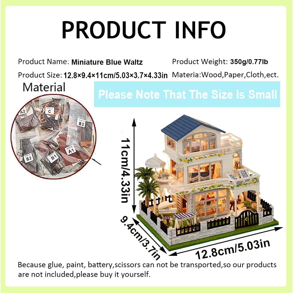 iiecrKiie Dollhouse Miniature with Furniture,DIY Kit Mini Modern Villa Model, Creative Doll House Best Christmas Birthday Gift for Lovers Boys and Girls