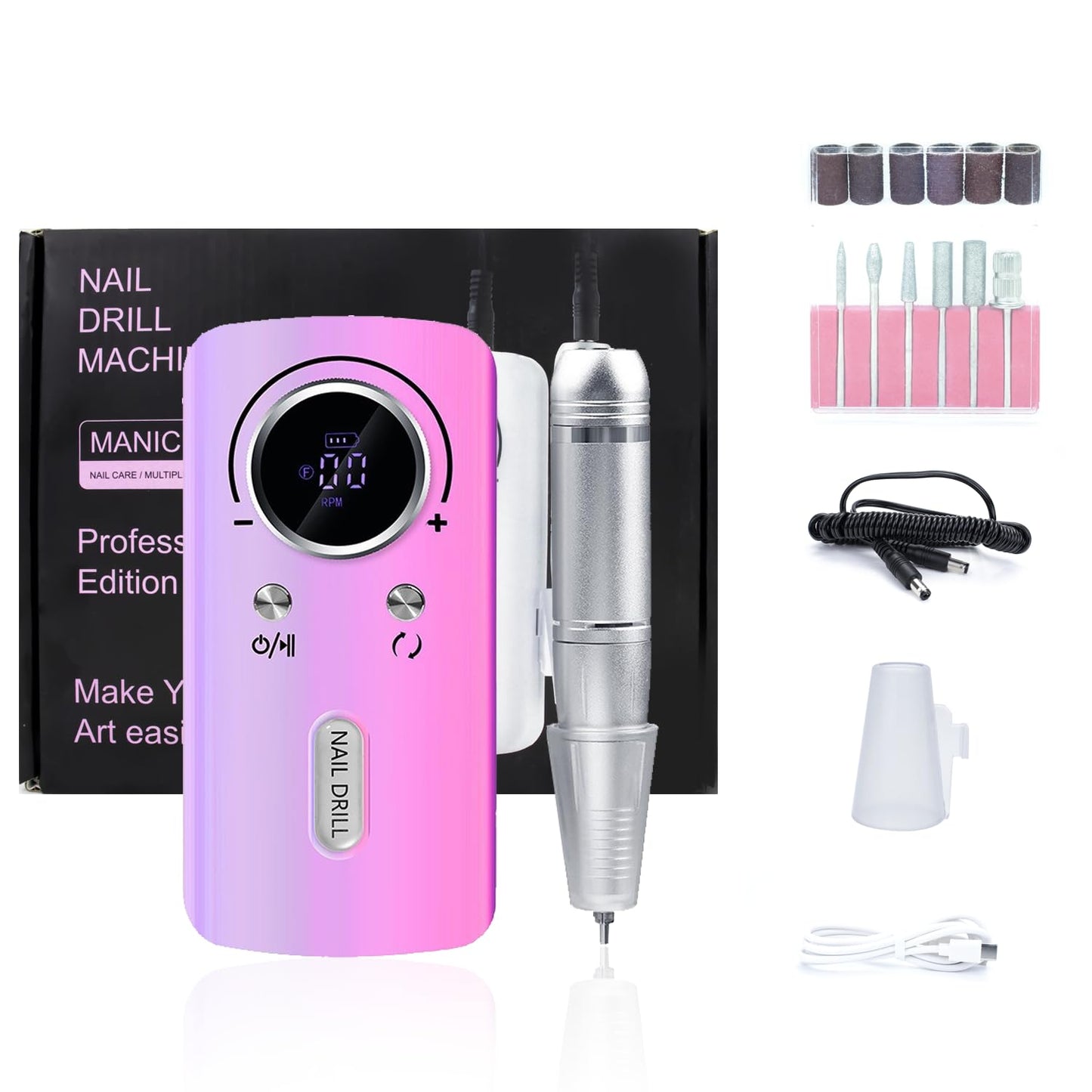 SUILU Electric Nail Drill File Professional,30000 RPM Portable Nail Drill Machine Kit Manicure Pedicure Tools Polishing Set with Nail Drill Bits Sanding Bands ﻿ (Dazzling Purple)