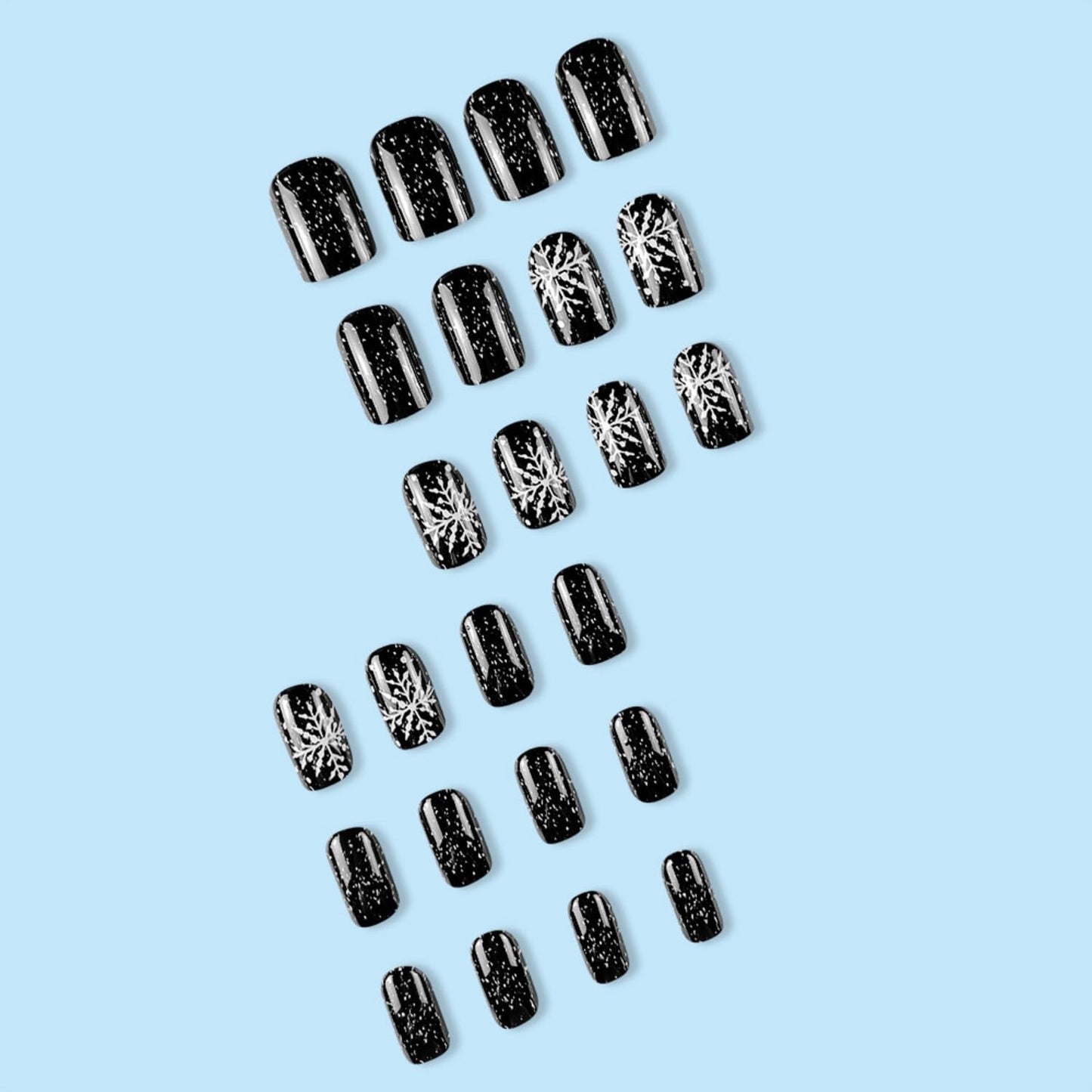 Christmas Press on Nails Short Snowflake Fake Nails Black Design Glossy Xmas Nails Press ons Acrylic Nails Winter Holiday False Nails Full Cover Stick on Nails for DIY Nail Art for Women 24Pcs