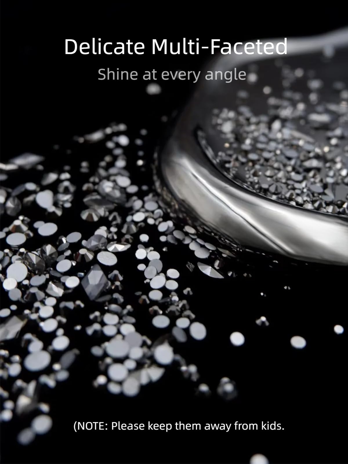 AMLAVIFISH 6080PCS Black Nail Art Rhinestones with Multi Shapes, 3D Flatback Crystals Diamonds for Nail Design, Sparkle Gem with Tweezers for Craft Decoration Face Art Body
