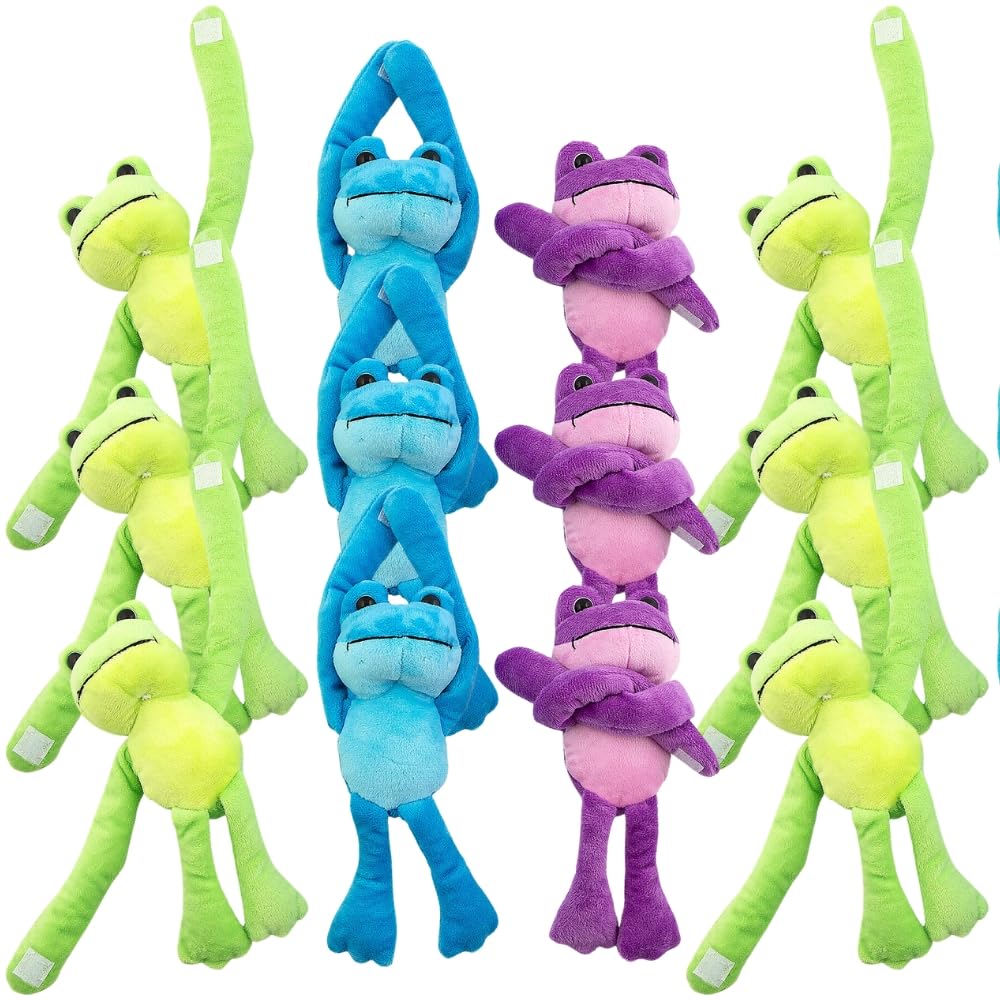 Fun Express Plush Long Arm Stuffed Frogs - Toys - 12 Pieces