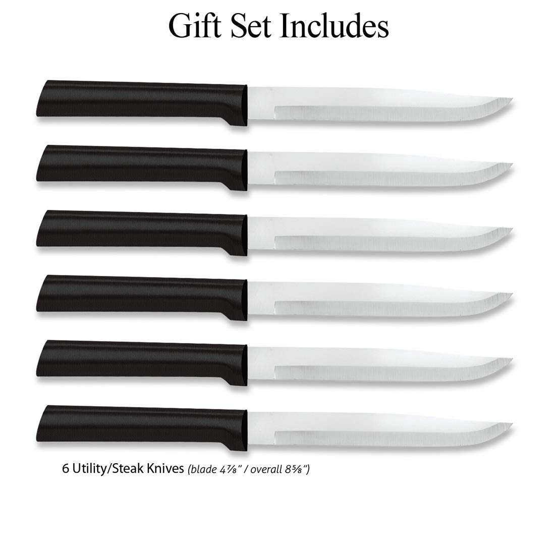 Rada Cutlery Six Utility/Steak Knives Gift Set (G206), 6-Piece Knife Set, Stainless Steel Blades, Black Handle