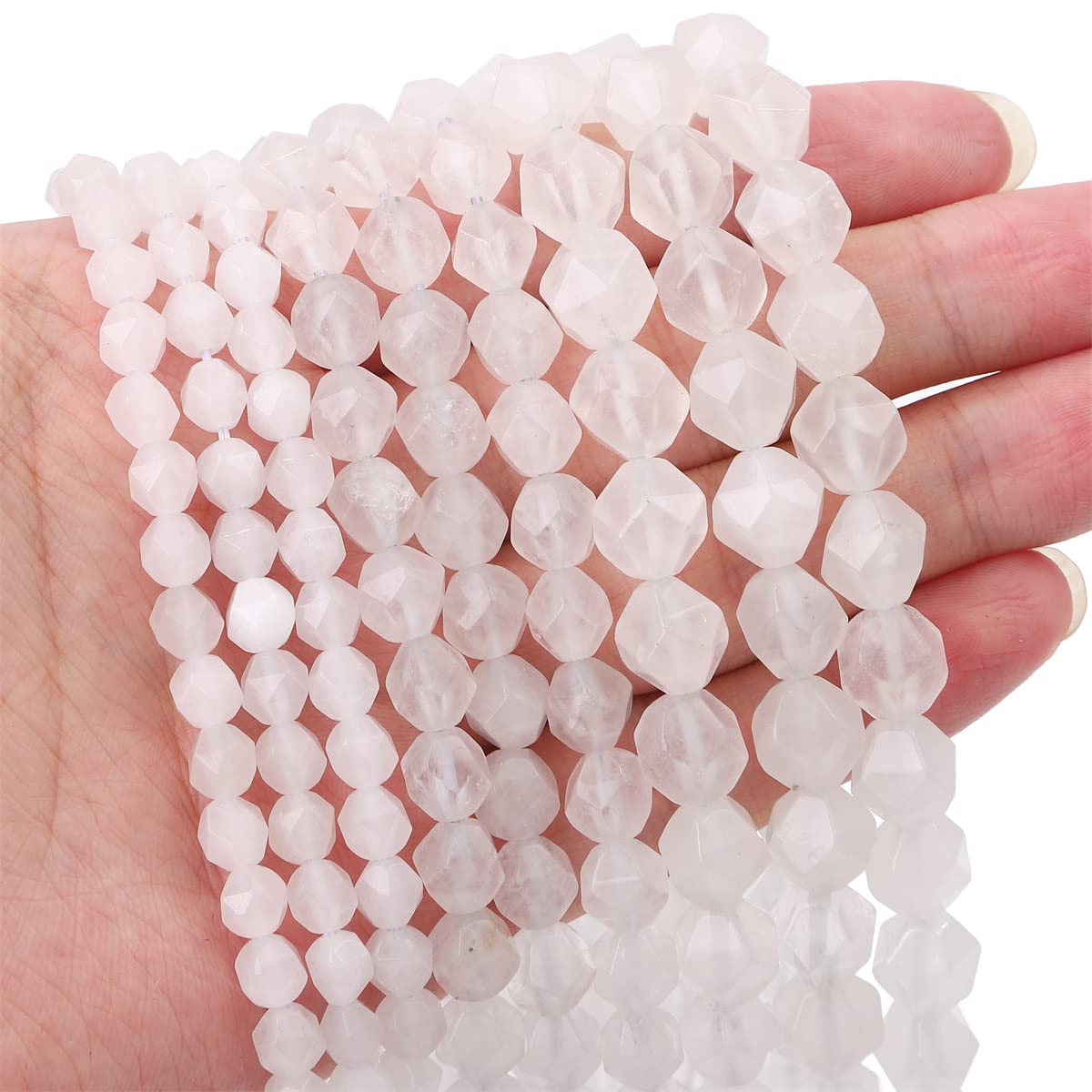 BEADIA Faceted Natural White Agate Stone Round Beads 8mm 36cm/Strand for Jewelry Making