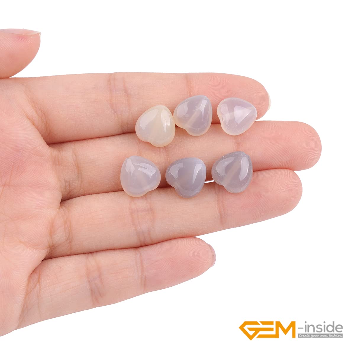 GEM-Inside 10mm Heart Charms Natural Gray Agate Gemstone Stone Beads for Jewelry Making Full 15" Strand Power Energy Healing Chakra Stone Beads