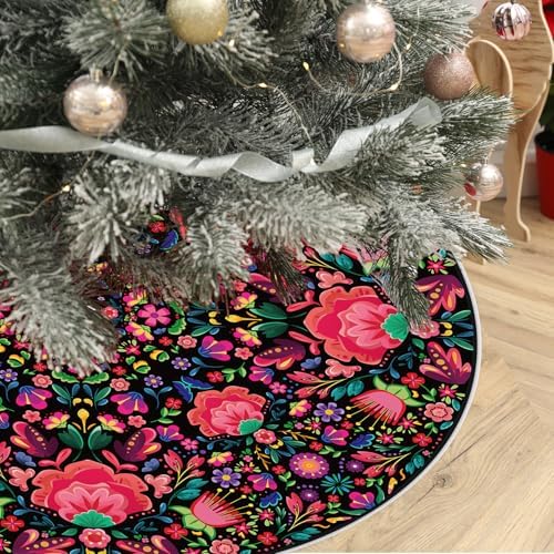 Mexican Christmas Tree Skirt, 48" Mexican Tree Skirt, Holiday Theme Christmas Decorations for Indoor, Outdoor, Wall Display, Home Party