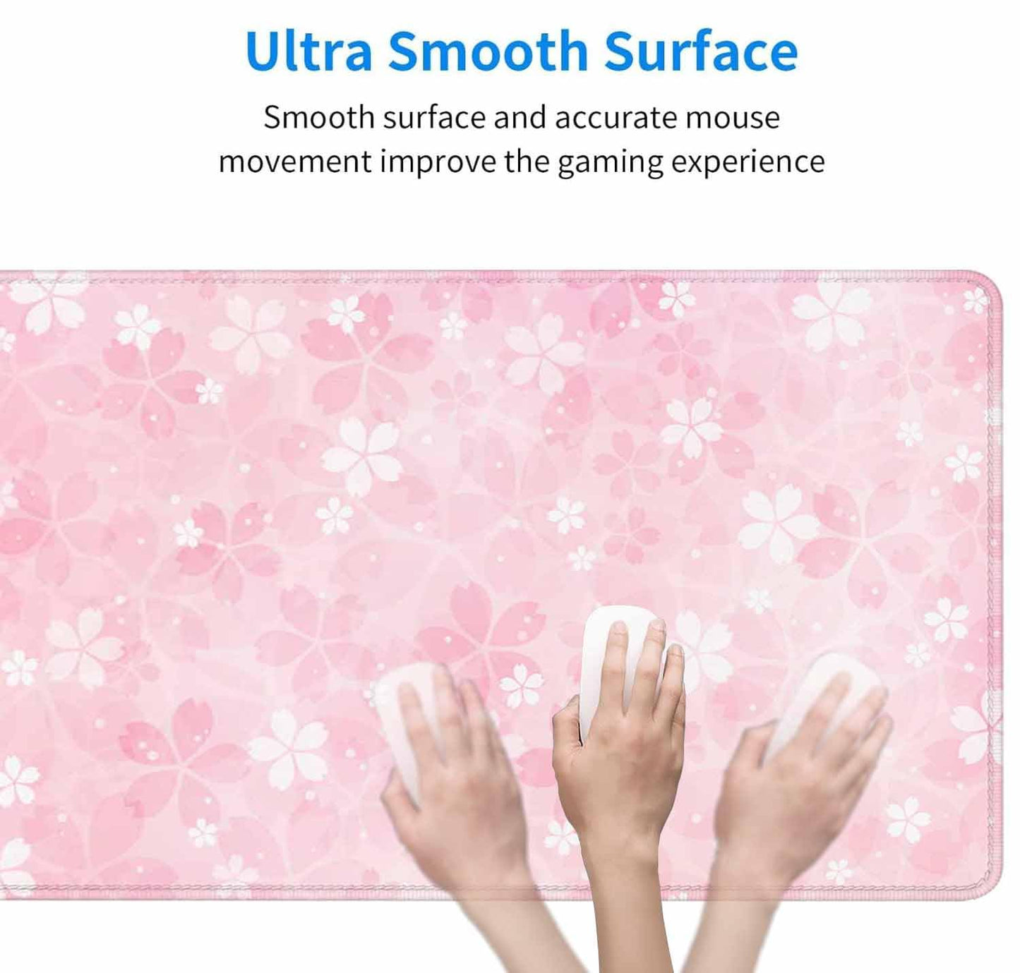 Gaming Large Mouse Pad with Stitched Edges, Cherry Blossoms Desk Mat, Extended Keyboard Pad, Non-Slip Rubber Base Desk Pad for Keyboard and Mouse, 35.4X15.7 inch