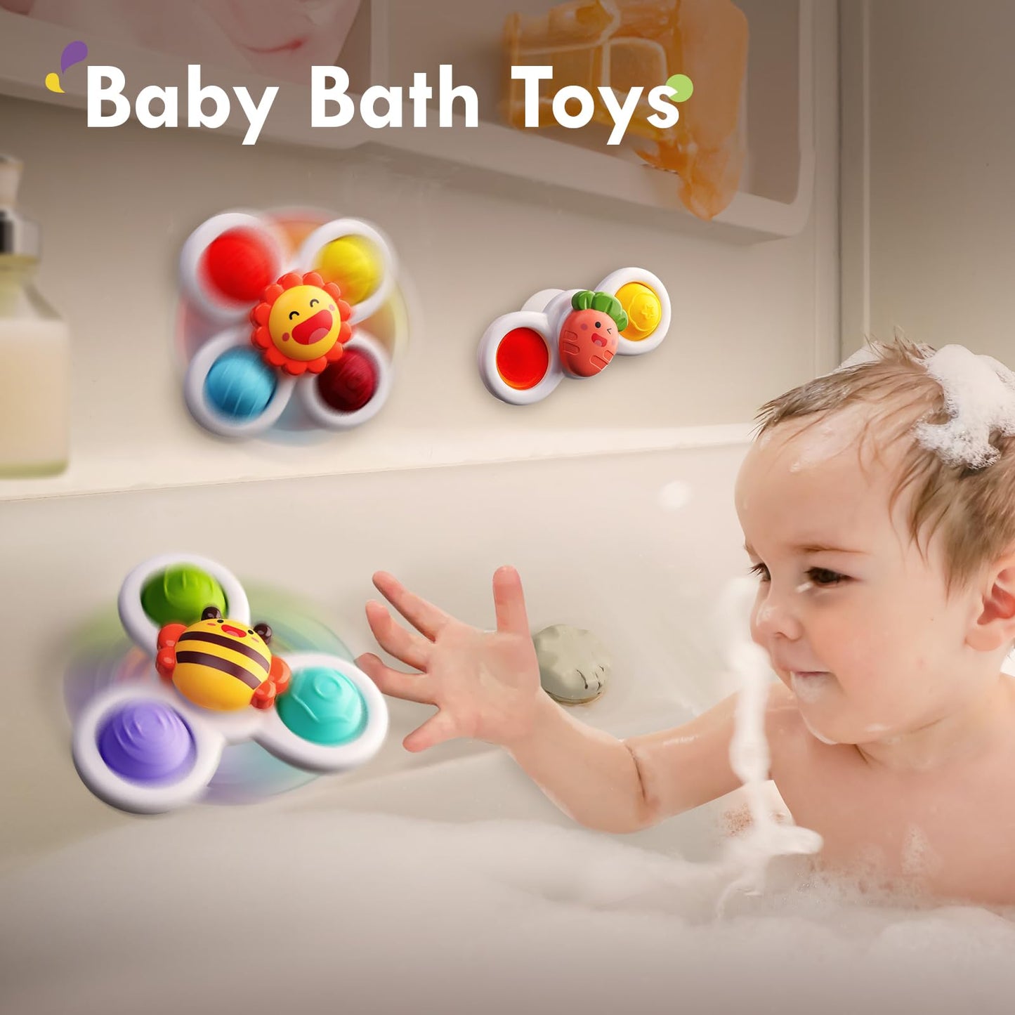 ALASOU 6 PCS Suction Cup Rotating Toys(3 Farm+3 POP) for Infant and Toddlers