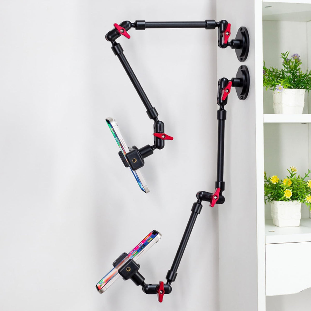 Adjustable Mobile Phone Holder for Desk, Wall and Ceiling Mount - Metal Base +60cm Arms + Phone Clip