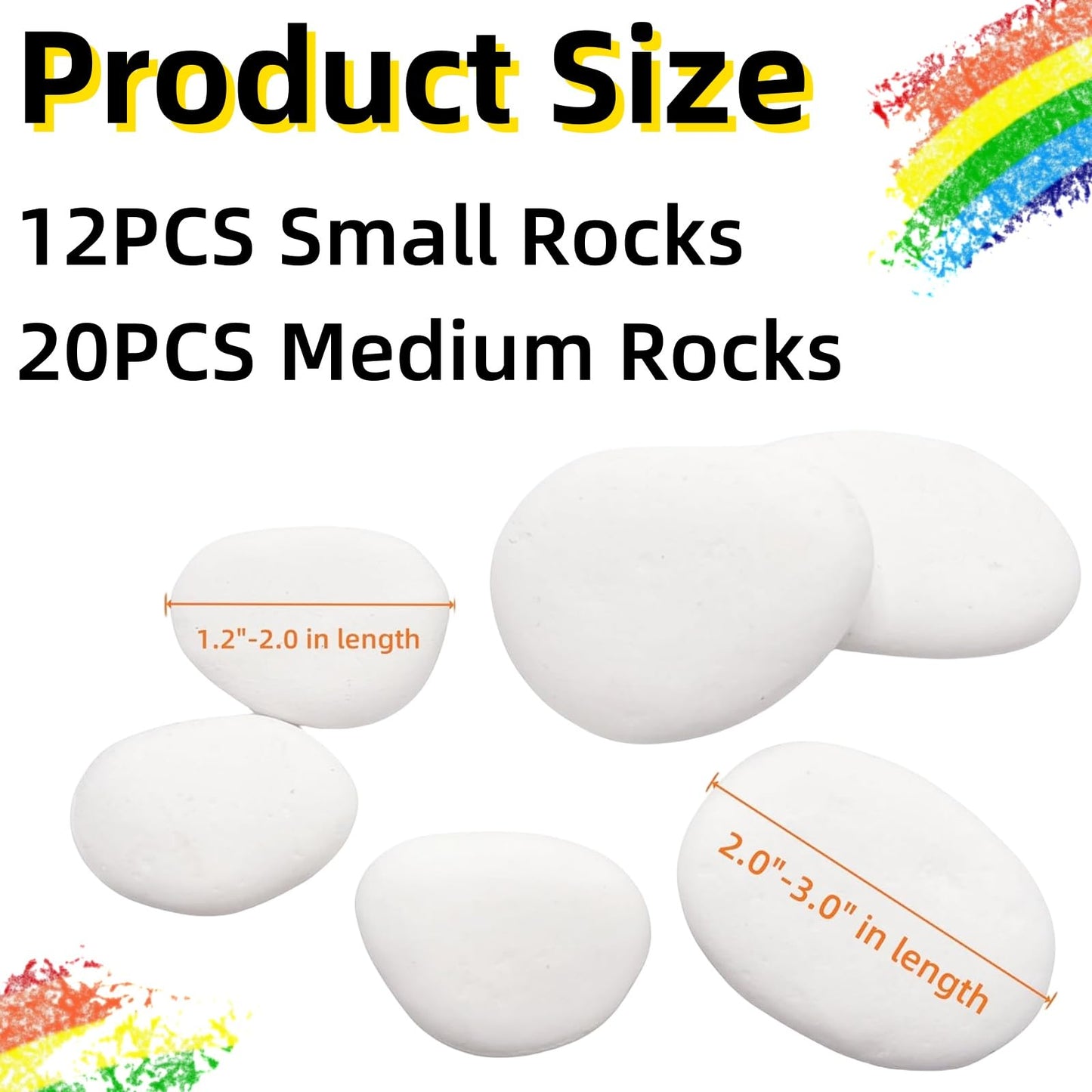MSACC 32PCS White Rocks for Painting, Medium & Small Rocks to Paint, Flat Painting Rocks,Smooth Kindness Rocks for Crafts, DIY,Garden Decoration