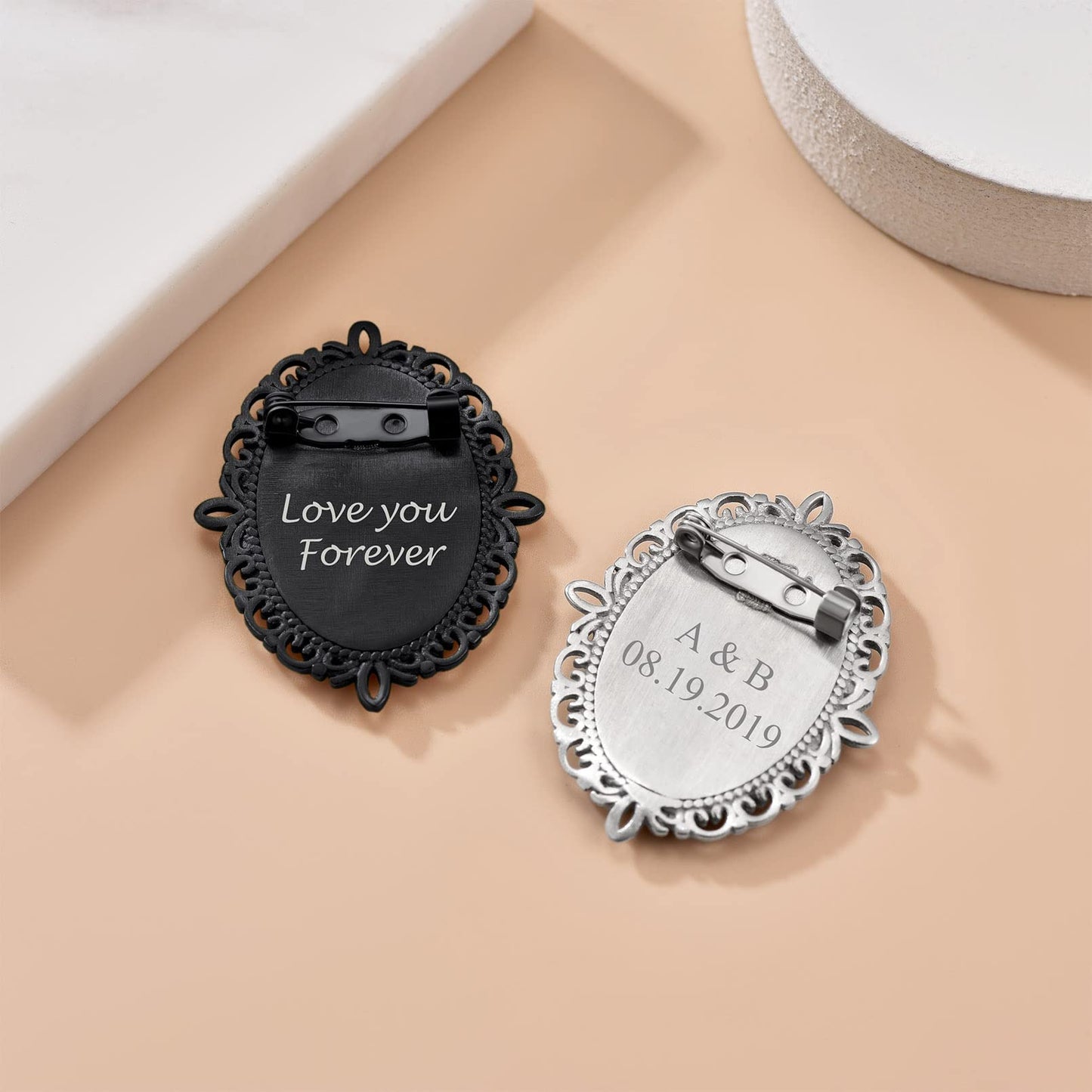 Custom4U Memorial Pin with Picture for Wedding Groom Custom Photo Bouquet Charm Customized Bridal Gifts