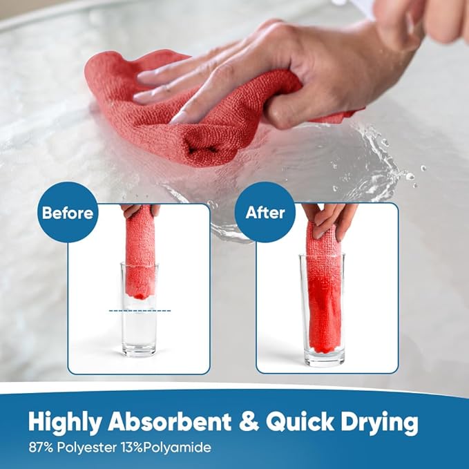 Orighty Microfiber Cleaning Cloths, 75 Sheets Shop Towels, Reusable Paper Towels Shop Rags, Washable Microfiber Towel Roll Cleaning Rags for Cars, House, Kitchen, 11.5’’ x 11.5’’, Red