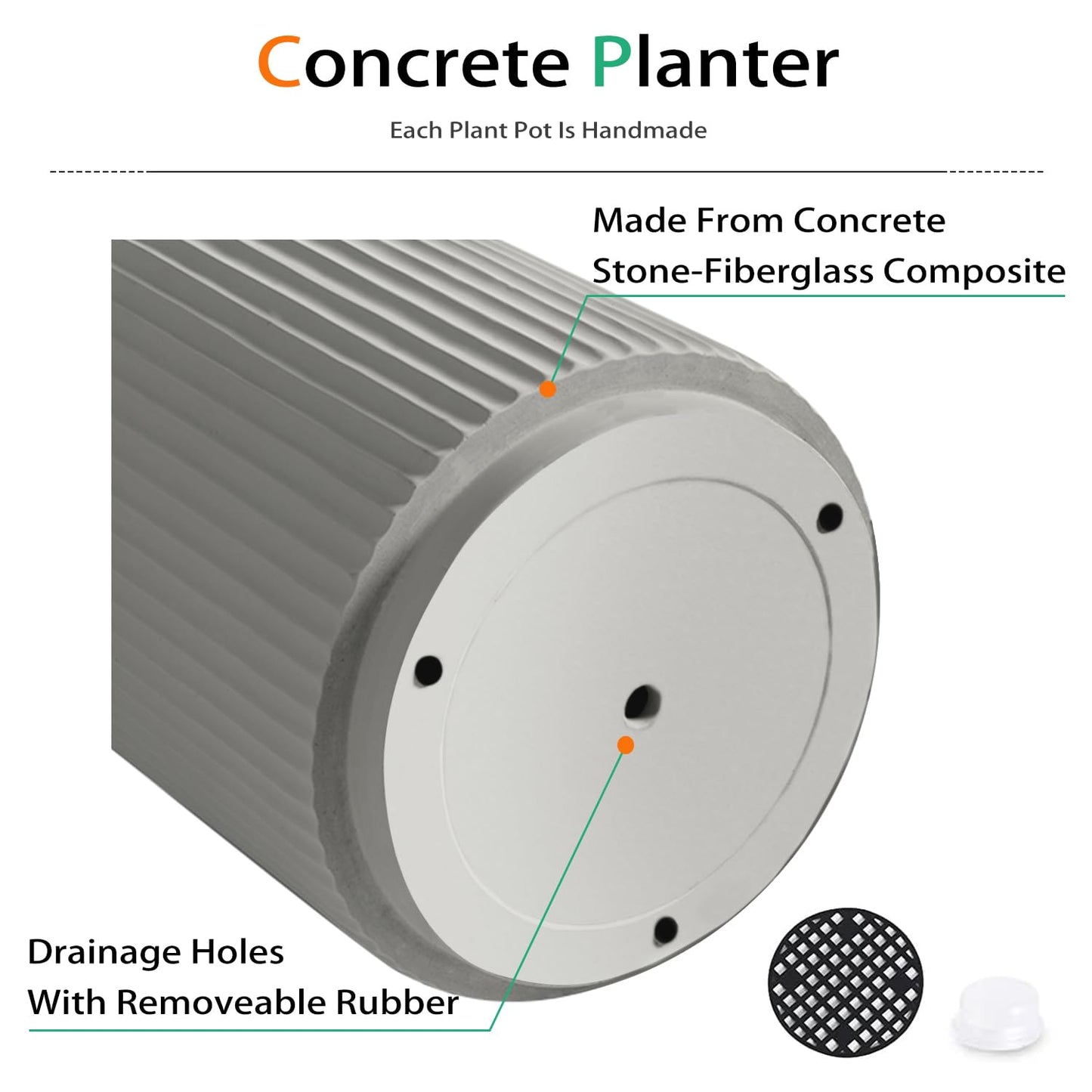 Heyzier Round Concrete Planter Outdoor Indoor, Large Cement Plant Pots for Flowers (Vertical Gray, 12 inch)