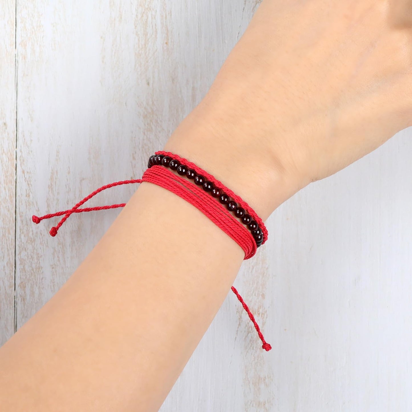 QOGIR Handmade Healing Bracelets,4mm Natural Red Garnet Gem Stone Beads Bracelet for Men Women Gifts with 2PCS Size Adjustable Rope Bracelets
