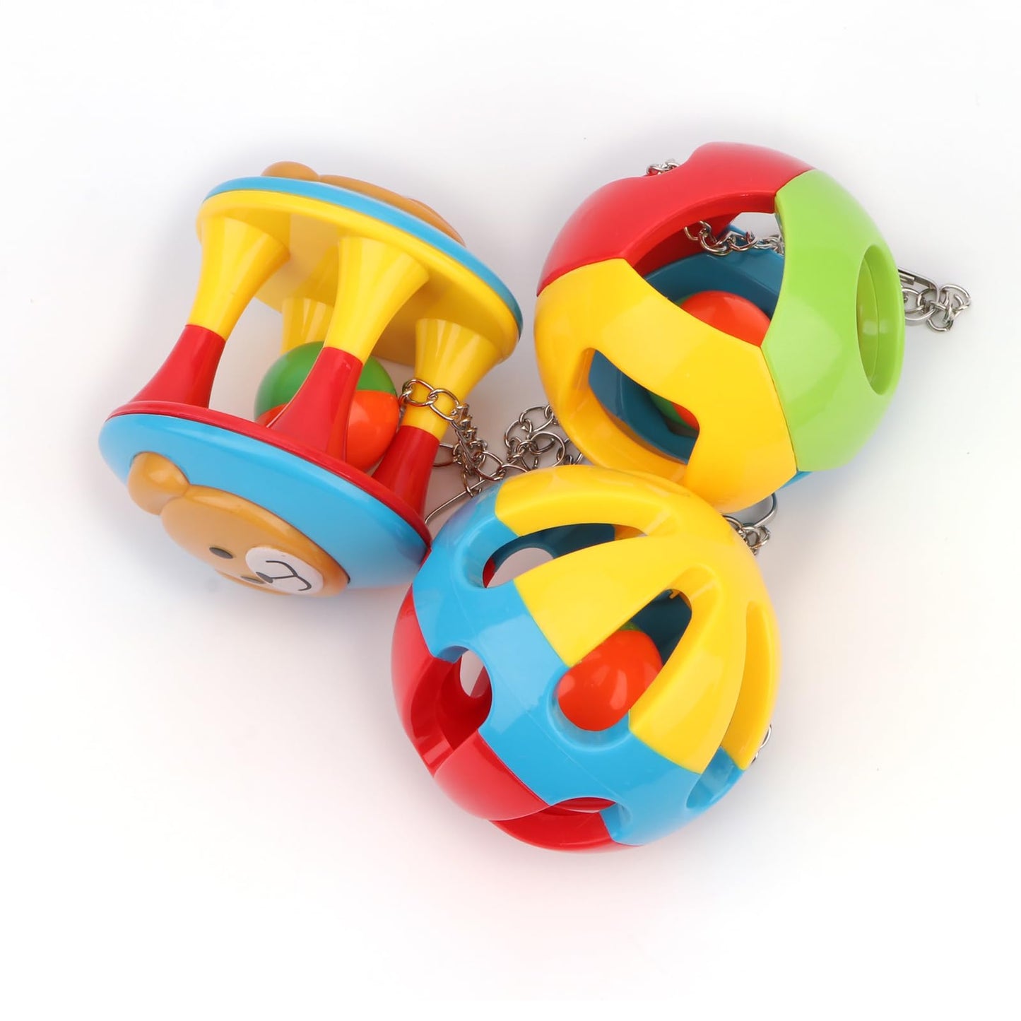 Hypeety Parrot Colorful Ball Toys with Bell Cage Hanging Chewing String for Parakeet Conure Cockatiel Small Medium Birds (A+B+C)