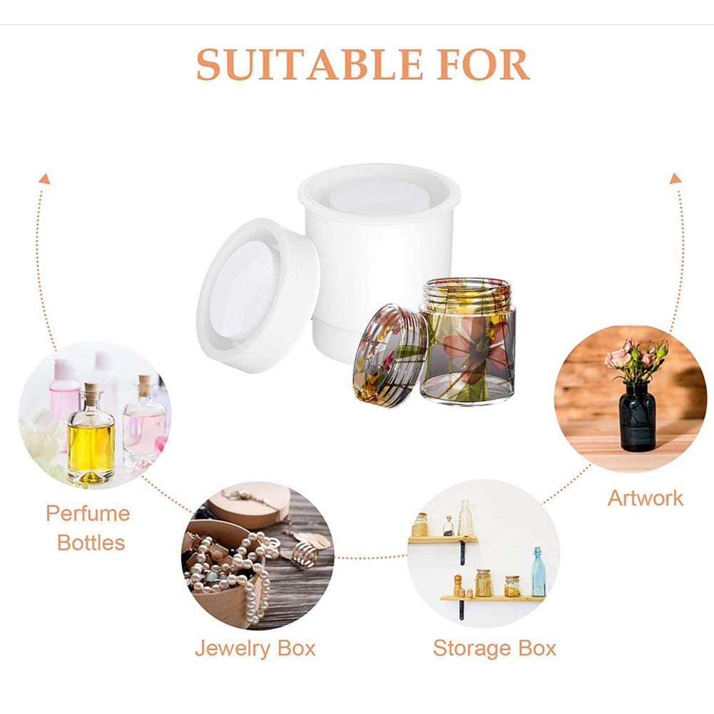 4 Style DIY Jewelry Resin Casting Molds Bottle Storage Jar With Lid Crystal Epoxy Mold Kit Handmade Craft Aromatherapy Candle Making Tool Clear Silicone Plaster Clay Mould (Cylinder Bottle)