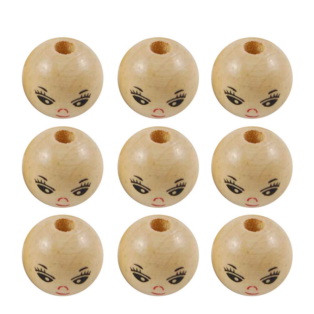 Healifty 100Pcs 14Mm Wooden Face Beads Natural Smooth Round DIY Craft Accessories for Jewelry Making and Creative Kids Projects