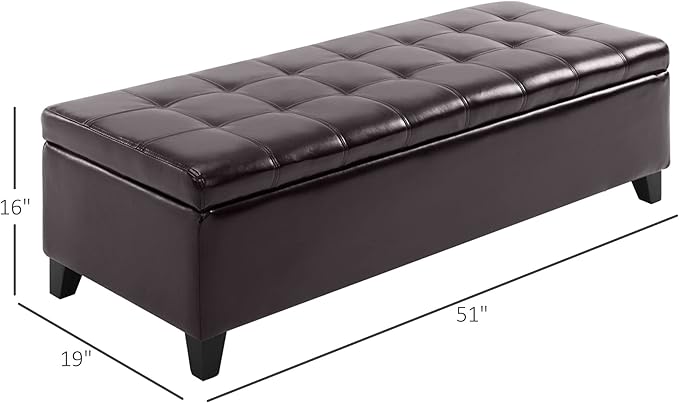 HOMCOM 51" Ottoman Storage Bench, Faux Leather Storage Chest with Lift Top, Tufted Ottoman for Living Room, Entryway, Dark Brown