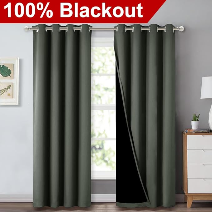 NICETOWN 100% Blackout Curtains 84 inches Long, Pair of Energy Smart & Noise Blocking Out Drapes for Baby Room Window, Thermal Insulated Guest Room Lined Window Dressing(Dark Mallard, 52 inches Wide)