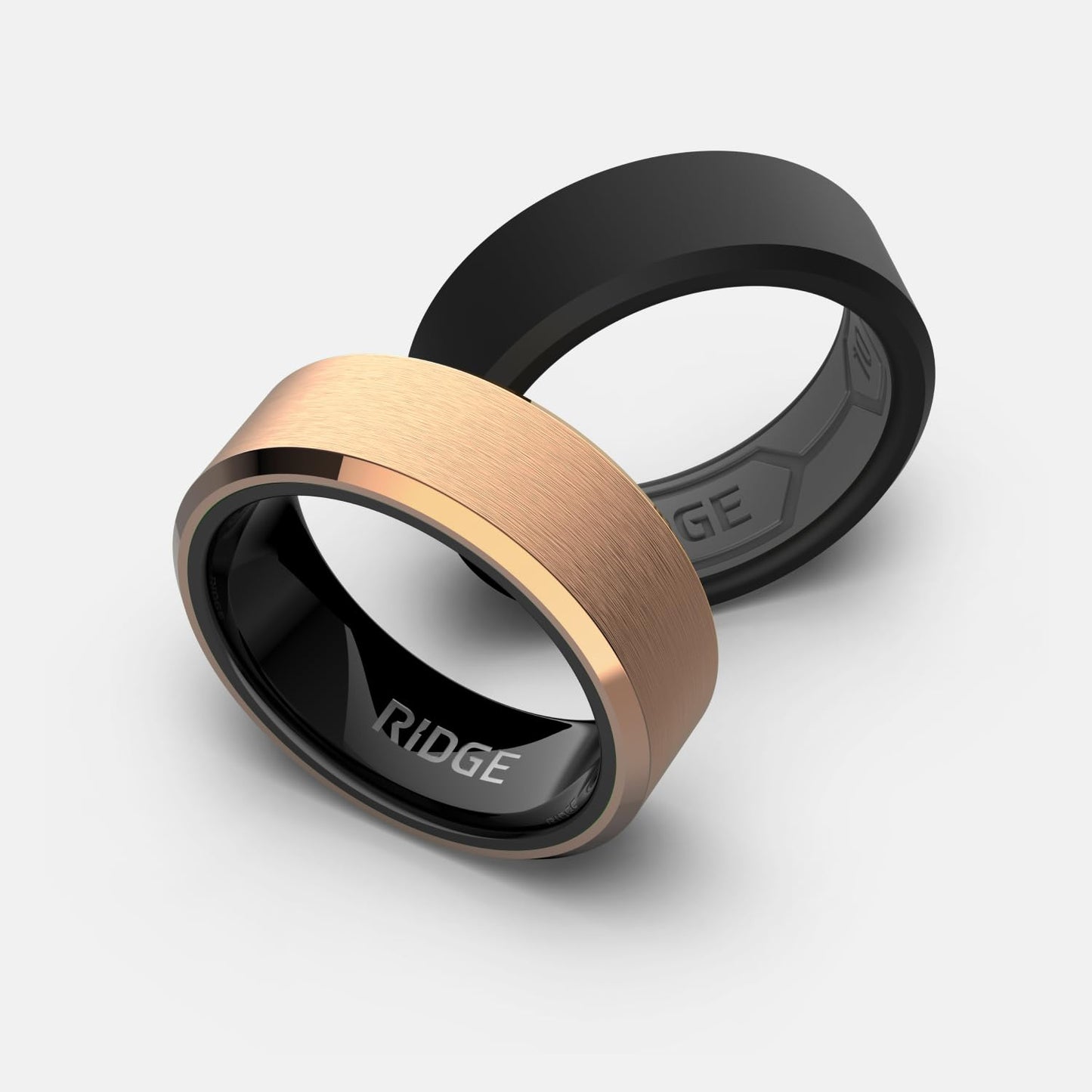 Ridge Beveled Ring Set 8mm - 18K Rose Gold - Tungsten - 7