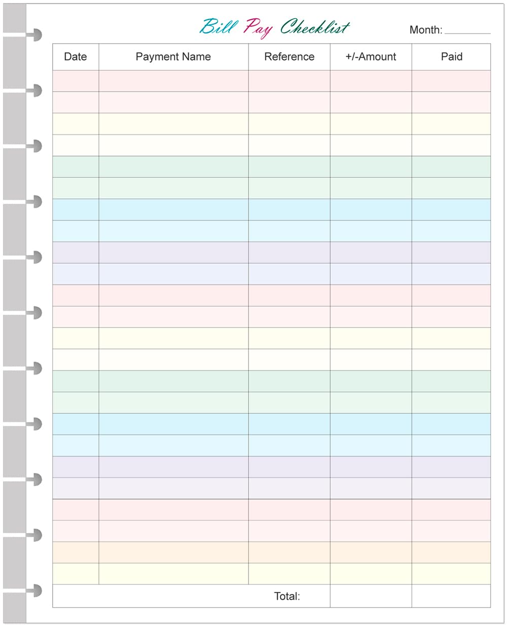 A4 TUL Bill Payment Checklist Refills - 50 Sheets/100 Pages Letter Size Monthly Budget Forms for 11-Disc Discbound Budget Planners, 8.5" x 11"