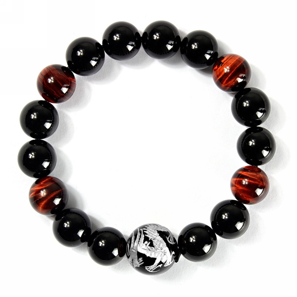 16mm Silver Dragon Pattern Tiger Eye Stone Bold Wrist Bracelets | Elegant Design Natural Lava Rock Black Beads Bracelets for Men | Charming Black Crystal Men's Bracelet Beads Set for Layered Looks
