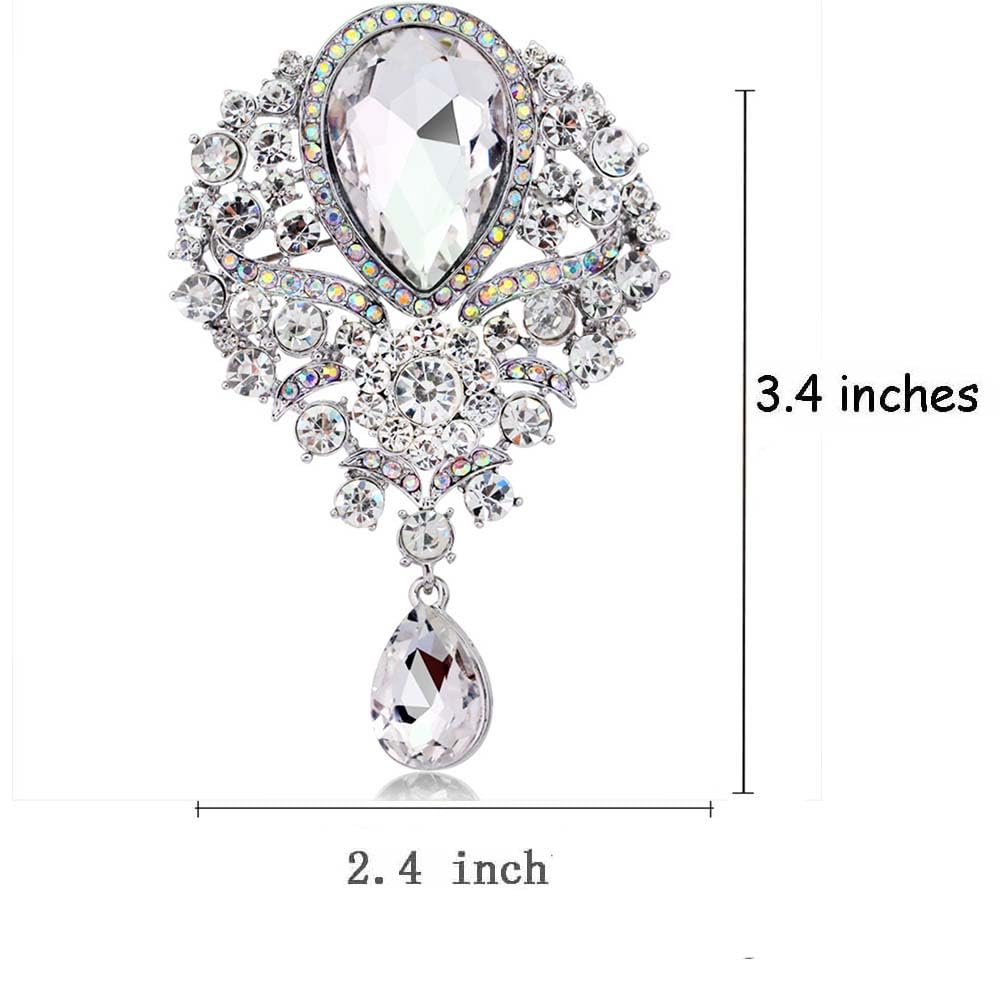 Ezing 4 Pieces Lot Large Big Silver Gold Plated Assorted Crystal Rhinestones Brooch Pins Set (B)
