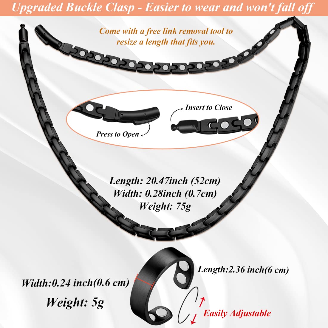 Cigmag Magnetic Necklace - Titanium Necklace for Men Women Stainless Steel Ultra Strength Magnets - with Adjustable Sizing Tool and Present Box