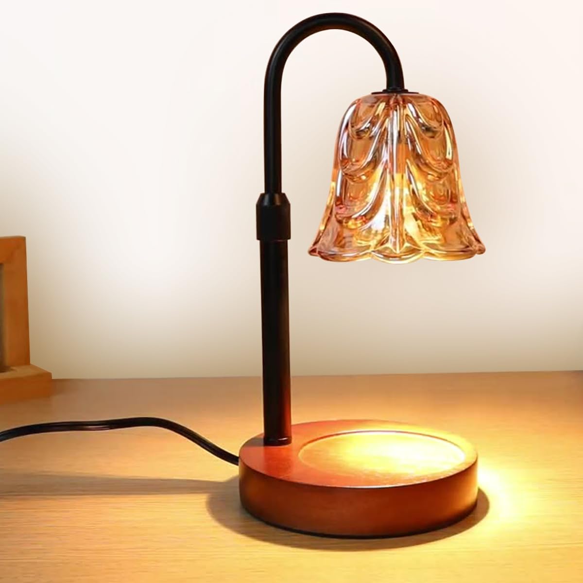 ANFOOS Candle Warmer Lamp with Timer and Dimmer, Flower Glass Shade Adjustable Height Flameless Wax Melt Warmer for Home Office Decor, 4 Brightness Mood Lighting, Includes 2 GU10 Bulbs