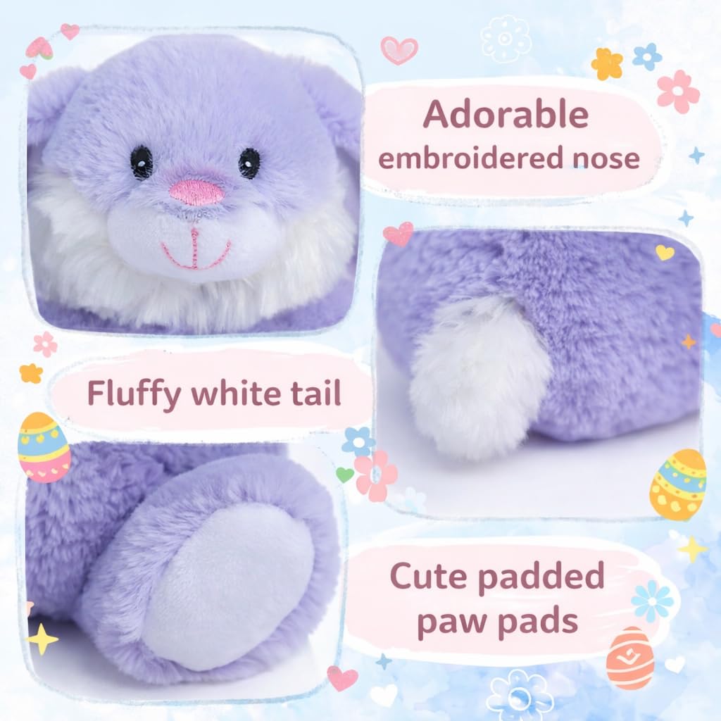 HollyHOME Easter Bunny Stuffed Animal Stuffed Bunny Plush Soft and Cuddly Stuffed Rabbit Easter Gift for Kids Baby Girls 10 inch Purple