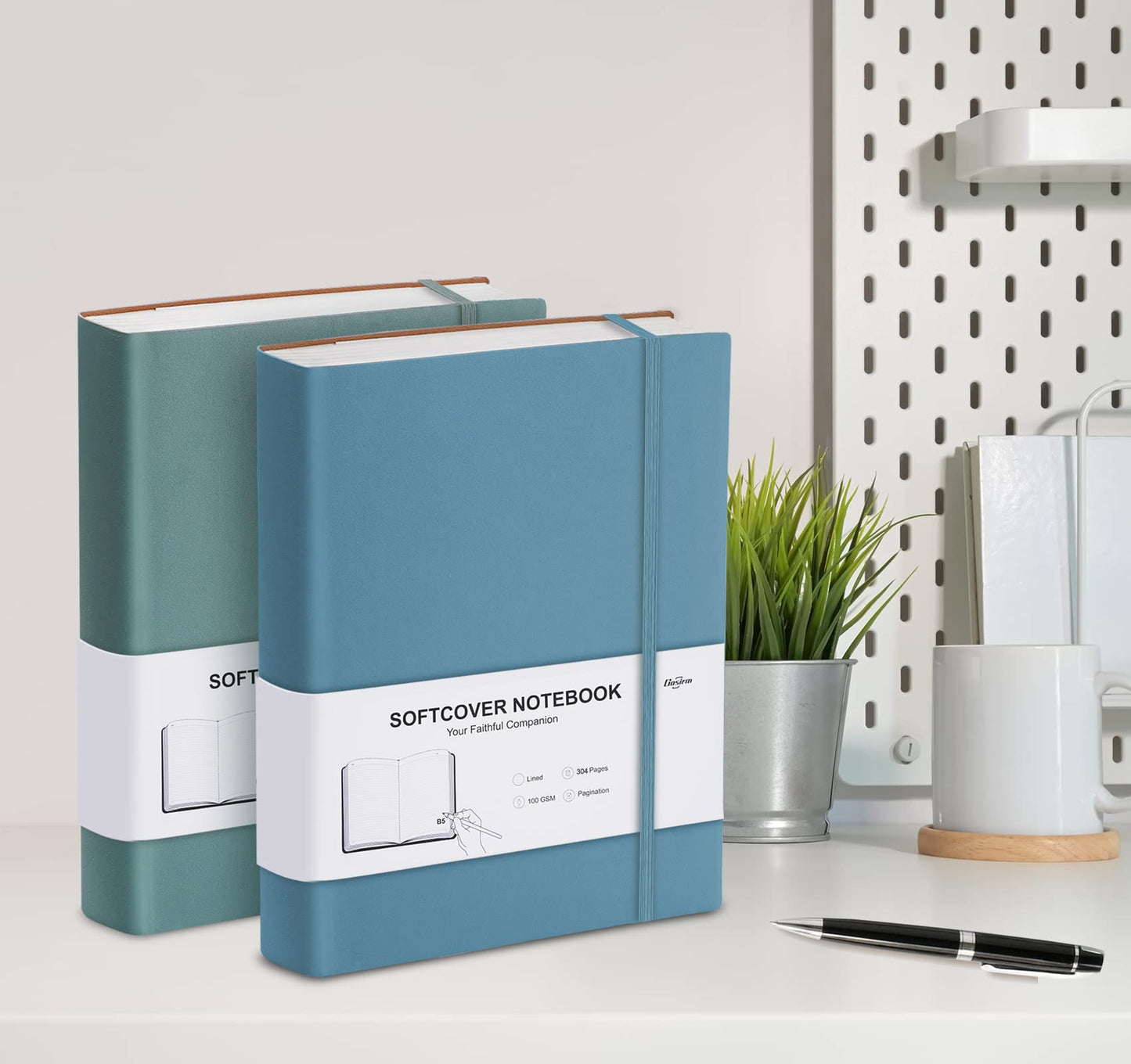 Lined Journal Notebook - 304 Numbered Pages Thick Journals for Women, Large B5 (7.6'' X 10'') College Ruled Notebook for Writing, 100gsm Thick Paper, Leather Softcover, for Men Work School, Blue