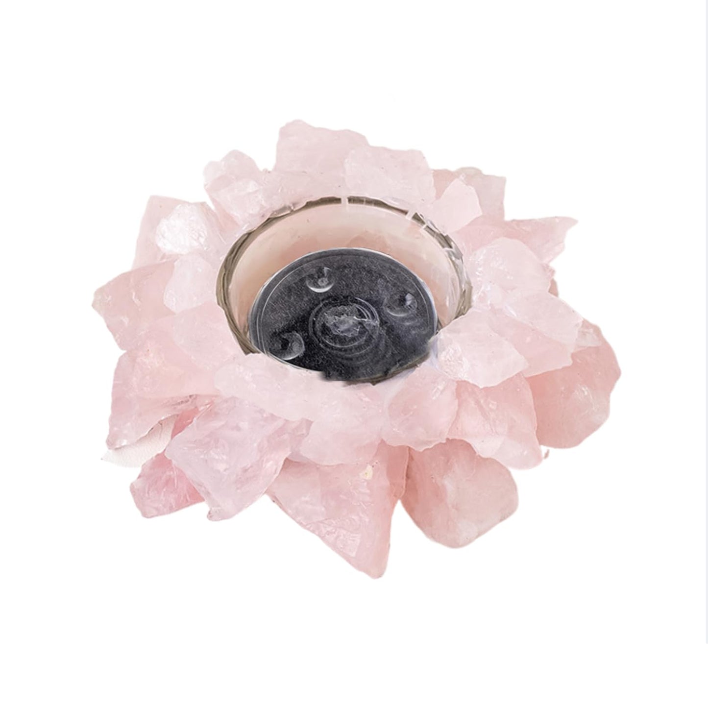 Natural Rose Quartz Crystals, Raw Crystal Tealight Candle Holder Crystal Stone Candle Stand High Energy Geode Votive with Healing Effects (Not Included Candle)