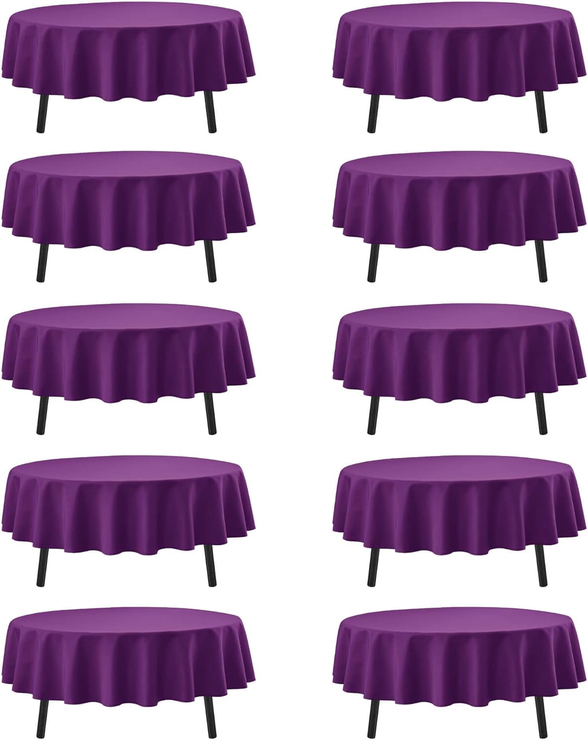 10-Pack Purple Round Tablecloths, 70 Inches, Stain-Resistant Polyester for 3-4 Ft Round Tables - Washable Table Covers for Weddings, Banquets, Birthday Parties, Events