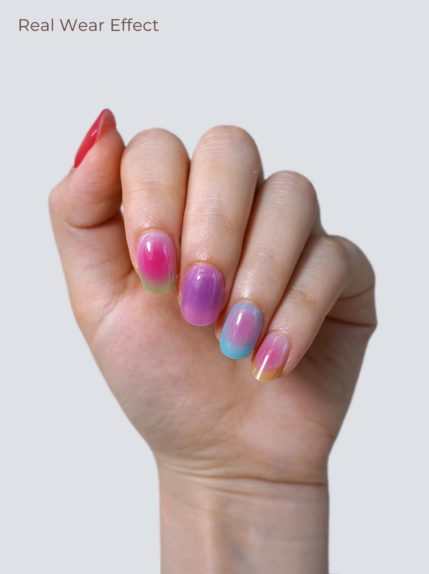 Beaolata Real Gel Nail Strips (No UV Light Needed) - 44Pcs Salon Quality Nail Stickers - Long Lasting Polish Wraps for Women, Easy Apply & Remove (Joy Bomb Pink)
