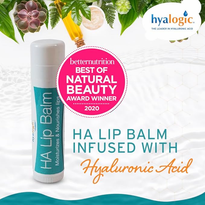 Hyalogic HA Lip Balm - Hyaluronic Acid & Organic, Natural Coconut Oil - Soothes Dry, Chapped Lips - Plumping, Moisturizing & Nourishing - Unflavored - Fragrance & Dye Free - 4.25g - 4 Sticks