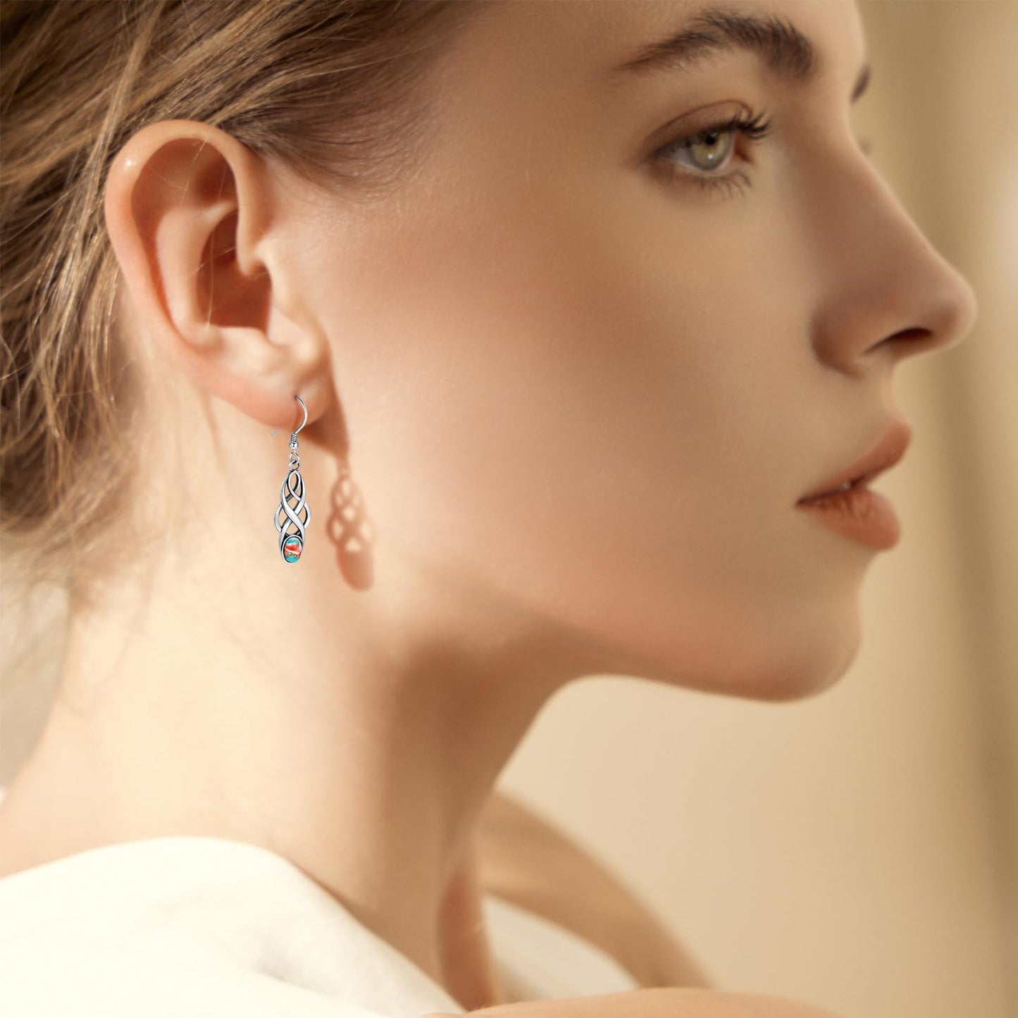 Tungstory Turquoise Earrings Sterling Silver Lightweight Celtic Dangle Earrings Celtic Jewelry for Women