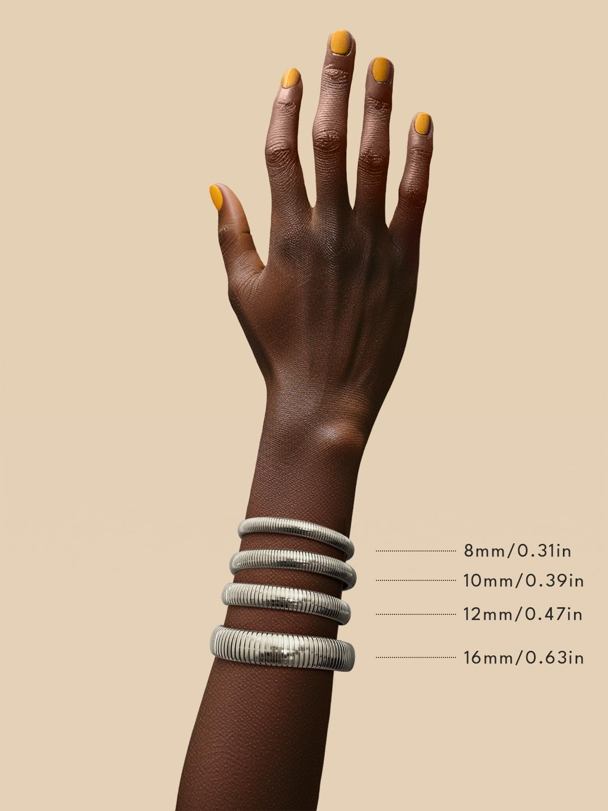 Giovanchi 18K Gold Plated Bangles for Women Set of 4 Chunky Stretch Bangles Bracelets Stainless Steel Bracelets Flexible Wide Stack Bracelets for Women