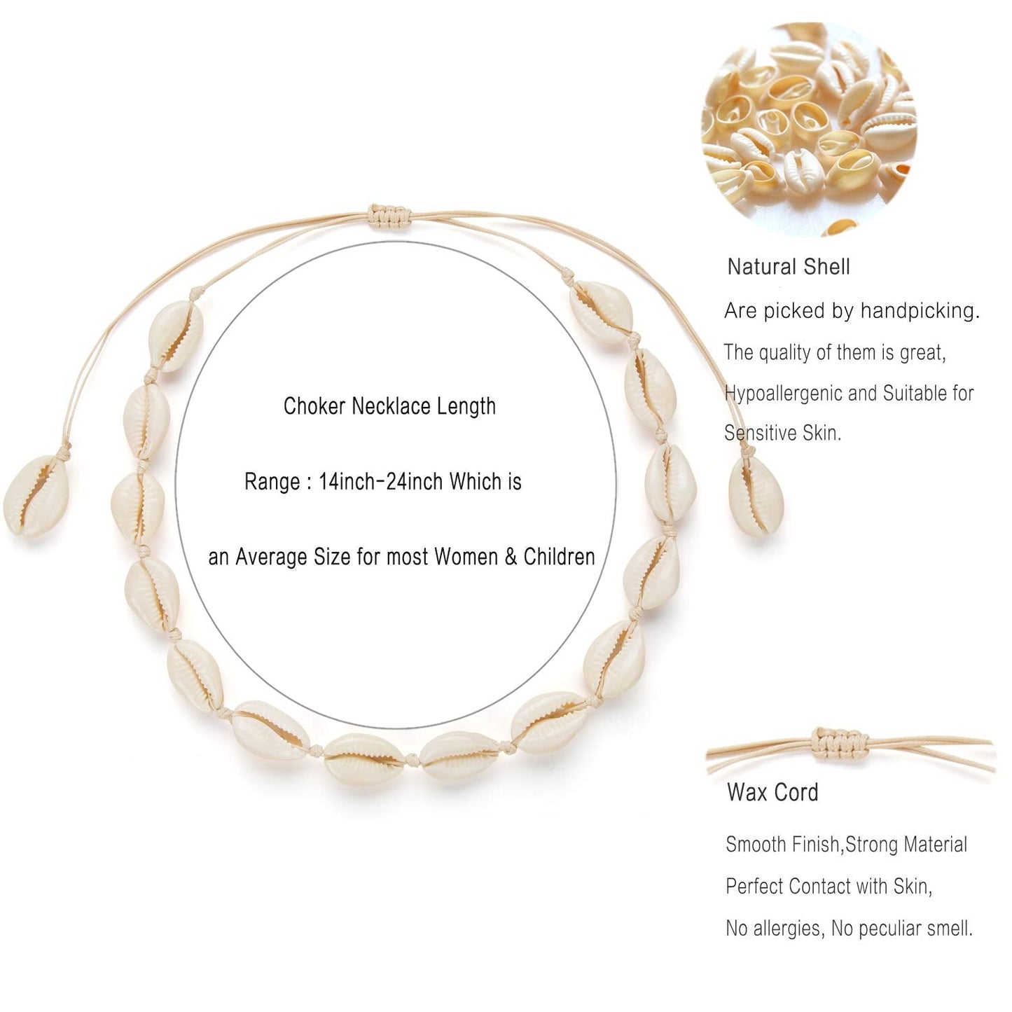 Nackiy Handmade Sea Shell Necklace for Women Summer Adjustable Natural Shell Collar Necklace(Beige Braided Rope)
