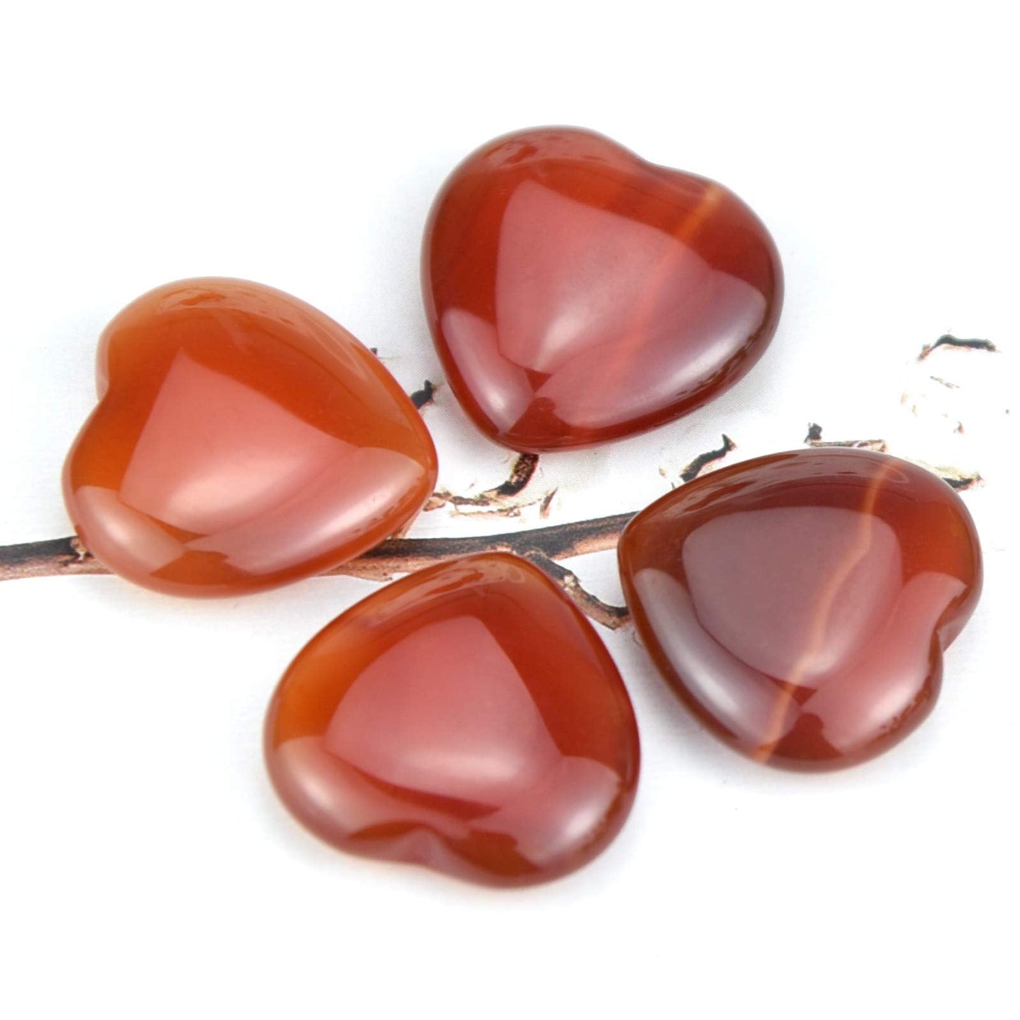 Marrywindix 15 Packs 0.8 Inch Healing Crystal Natural Red Agate Heart Love Carved Palm Worry Stone Chakra Reiki Balancing