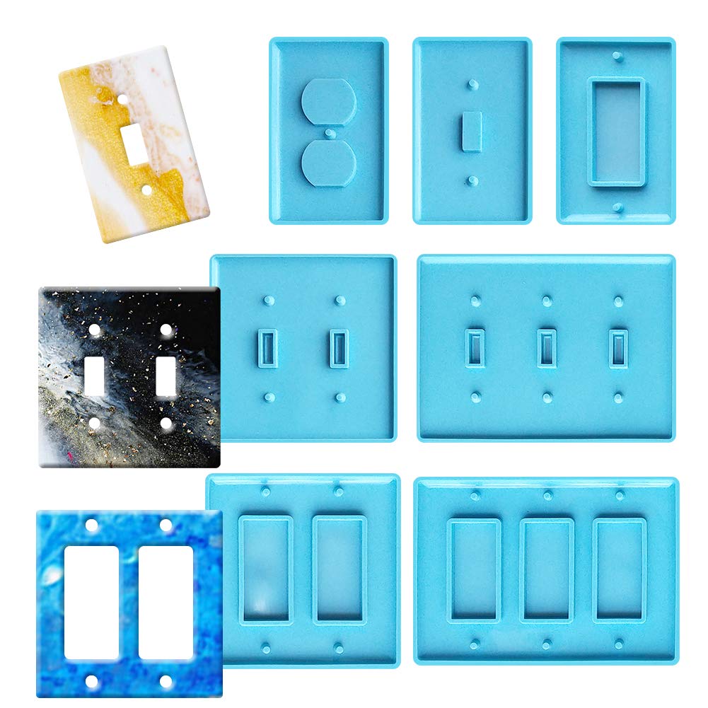 Terriyang 7Pcs Light Switch Cover Resin Molds,Switch Socket Panel Plaster Mold for Epoxy Resin,Switch Plate Silicone Mould Outlet Cover Molds for DIY Crafts Making Home Decor