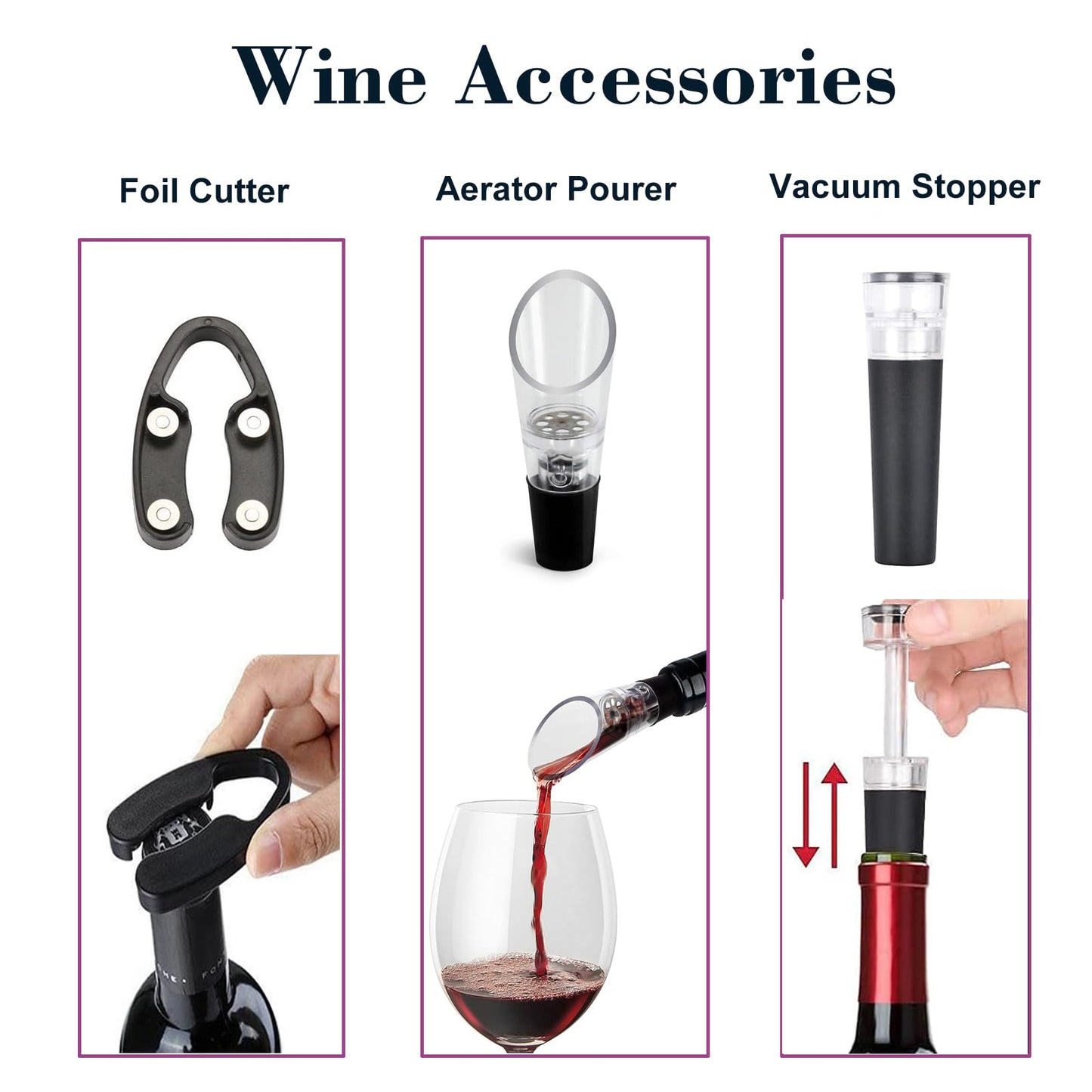 Air Pressure Wine Bottle Opener with Foil Cutter, Wine Aerator Pourer, 2 Vacuum Wine Stoppers, Storage Base (6 PCS), Corkscrew Wine Opener, The Best Wine gifts for Wine Lovers