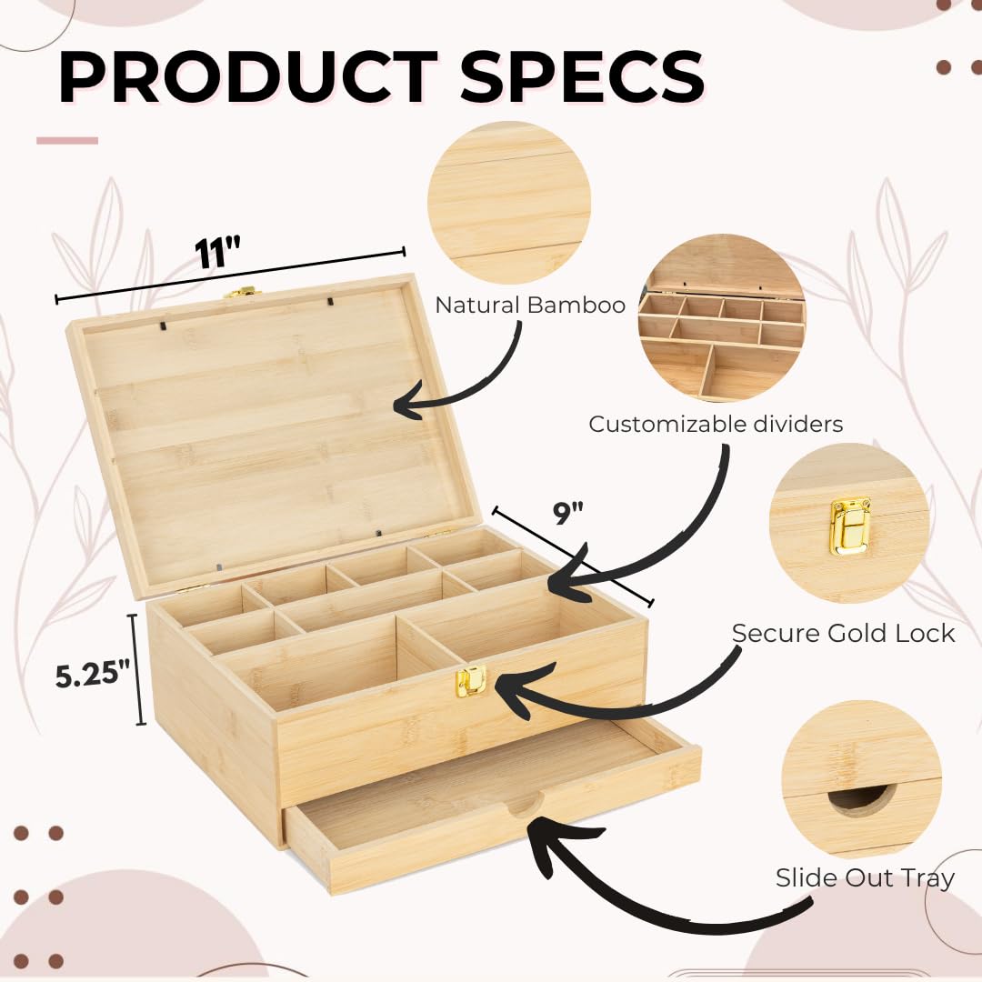Baby Keepsake Box with 5 Additional Memory Items – Bamboo Memory Box for Baby Girls & Boys – Handprint Kit, Milestone Discs, Photo Corners, Glass Vials, Burlap Bag