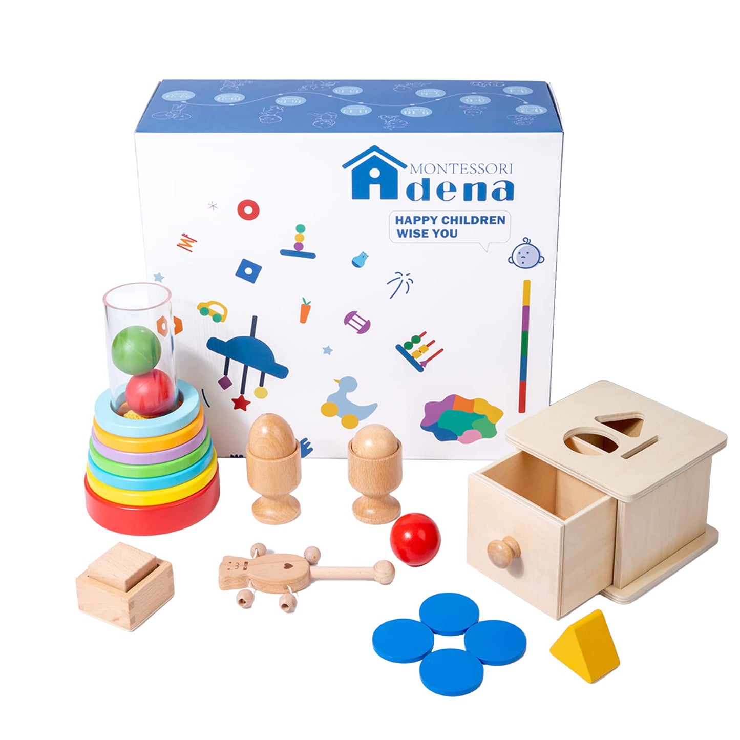 Adena Montessori Toys Play Kit for 0-15 Months Baby Interactive Toys Baby Brain Development Toys (Play Kit for 9-15 Months)