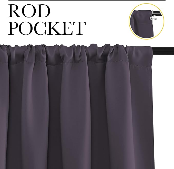 NICETOWN Blackout Curtains for Living Room, Greyish Purple, 2 Panels, 42 by 63, Darkening Window Curtain Panels, Easy-Care Solid Thermal Insulated Draperies/Drapes for Daughter Room