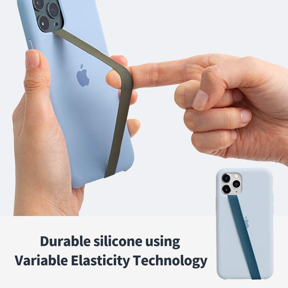 Sinjimoru Stretchable Silicone Phone Strap, Flexible and Elastic Grip Holder for iPhone & Android, Secure Phone Loops Finger Grip with Wireless Charging Support Sinji Loop Black