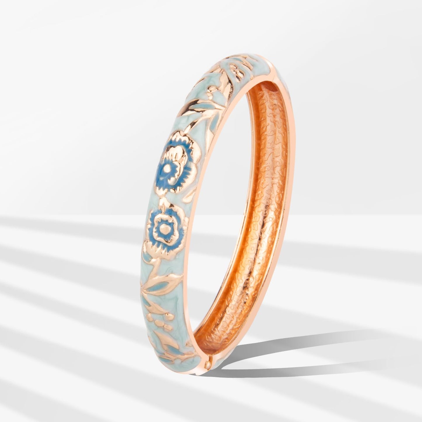 UJOY Flowers Bracelet Multi-Colors Cloisonne Wedding Jewelry Gift Women Enameled Bangles Opening Hinged 55A106 Light Blue