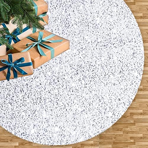 Velvet Christmas Tree Skirt White and Silver Sequin Tree Skirt 21 Inch Round Tree Mat Luxury Embroidered Sequined and Velvety Xmas Tree Skirts Sparkly Skirt for Small Tree Christmas Holiday Decor