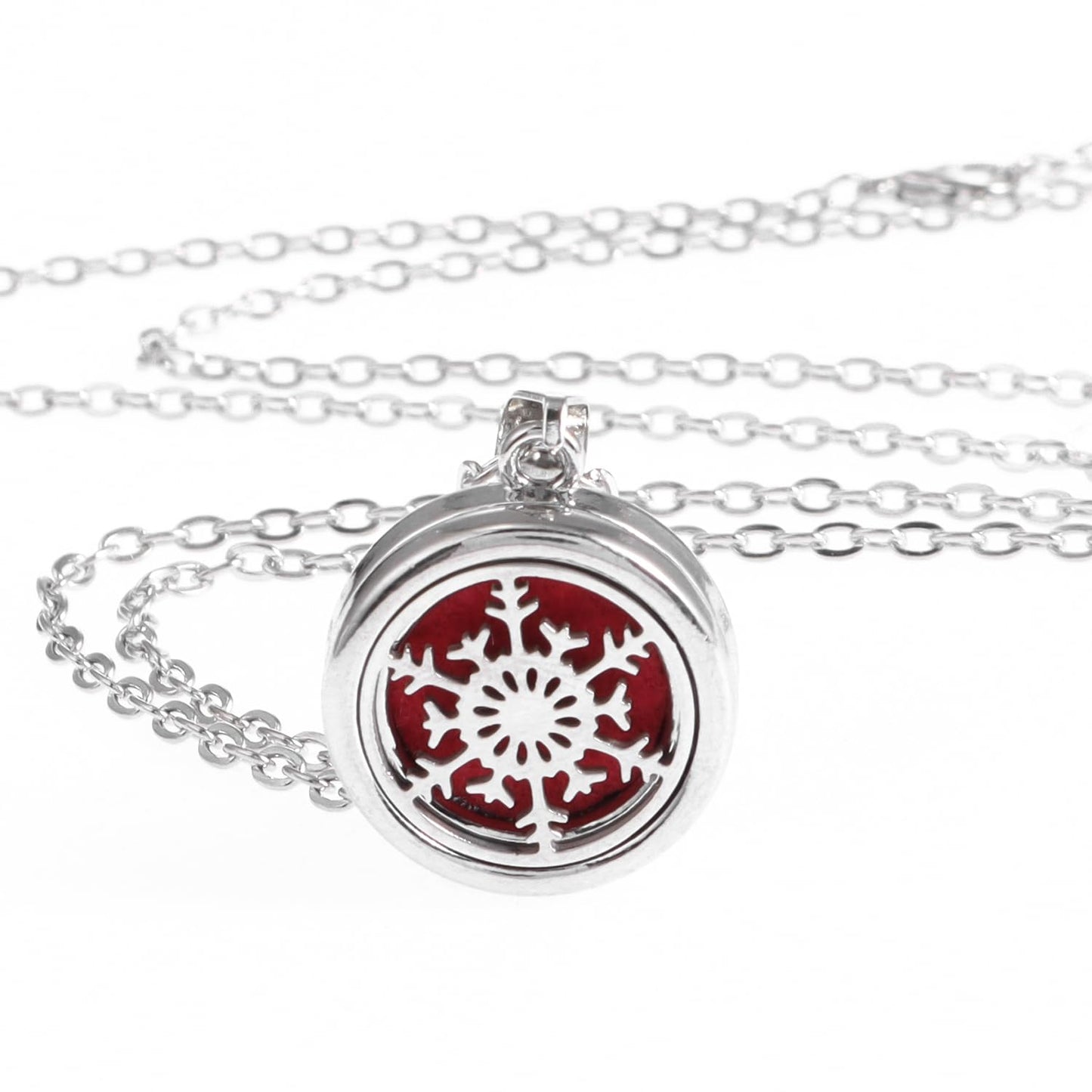 YWLI Essential Oil Diffuser Necklace Aromatherapy Locket Pendant Necklace Stainless Steel Snowflake Necklace Pendant with 10 Pcs Refill Pads