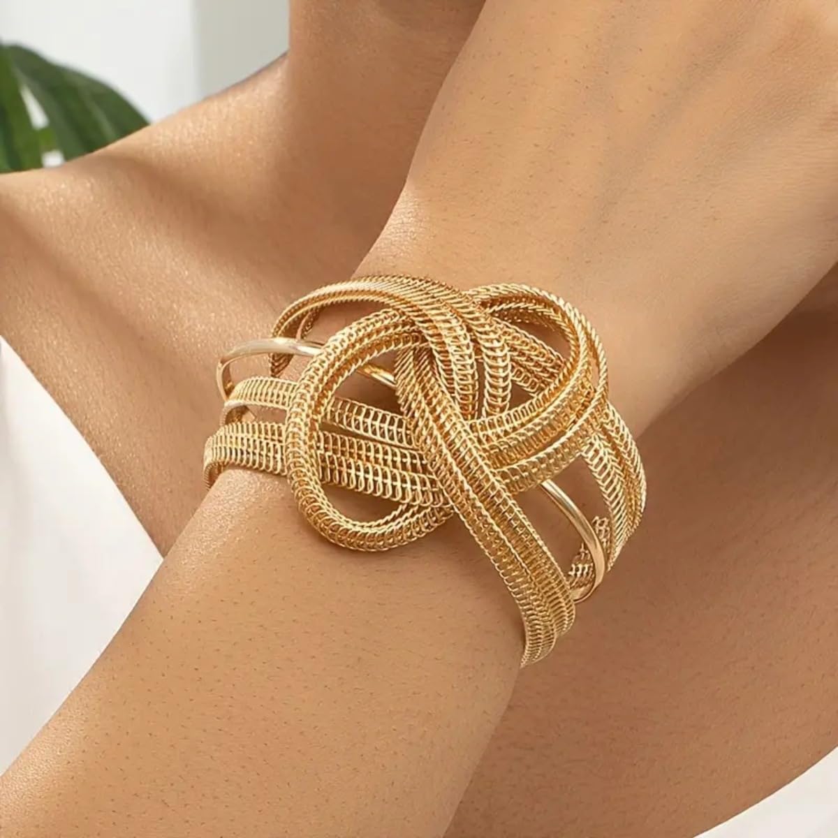 MOEEIJEW Chunky Cuff Bracelets for Women Wide Gold/Silver Cuffs Bangle Hollow Out Adjustable Bracelets Punk Vintage Jewelry (Gold A)